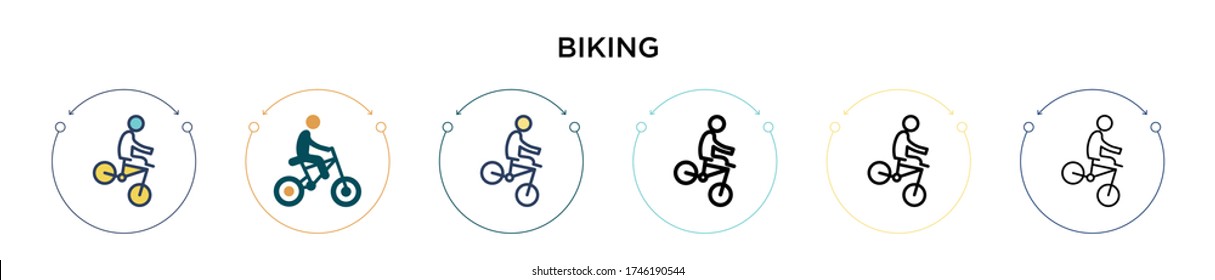 Icono de ciclismo en el estilo relleno, delgado, contorno y trazo. Ilustración vectorial de dos iconos vectoriales de ciclismo de color y negro se puede utilizar para móviles, ui, web
