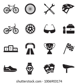 Biking Icons. Black Flat Design. Vector Illustration. 