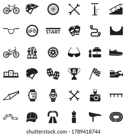 Biking Icons. Black Flat Design. Vector Illustration.