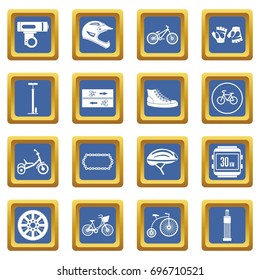 Biking icons set in blue color isolated vector illustration for web and any design
