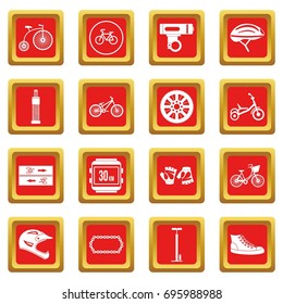 Biking icons set in red color isolated vector illustration for web and any design