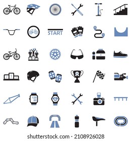 Biking Icons. Two Tone Flat Design. Vector Illustration.