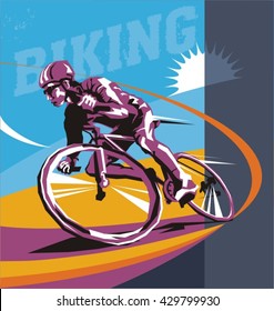 Biking Illustration, Cyclist Vector Poster Layered