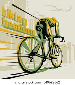 Biking Illustration. Layered Cycling Vector.