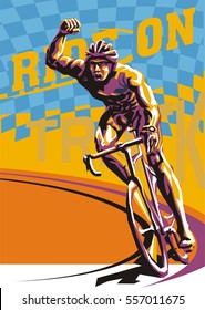 Biking illustration. Layered cycling vector. Perfect ride. Winner of the race. Race flag. Cyclist winner vector. 