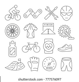 Biking Line Icons on white background