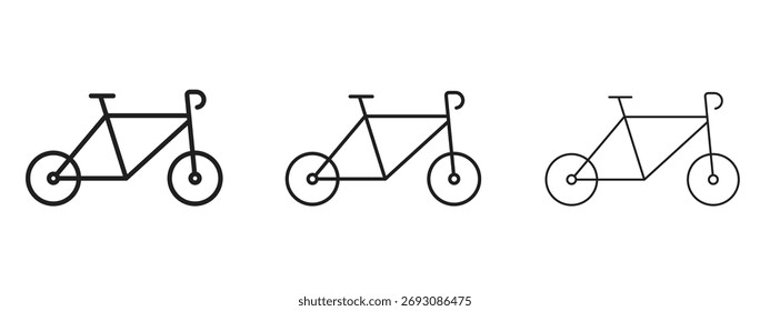 Symbol für Fahrrad-Berg. Lineares Stilzeichen für mobiles Konzept