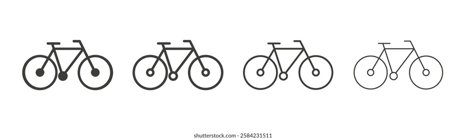 Biking mountain icons set. Liner outlined and flat black color