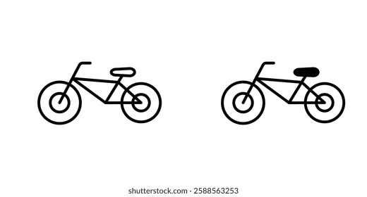 Biking mountain vectors icons set in filled and strokes on white background