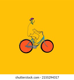 Biking on blue bicycle illustration design