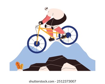 Biking on a challenging track, extreme sports vector illustration.