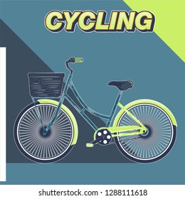 Biking race vintage poster. Biking illustration, cyclist vector retro poster. Layer. - Vector