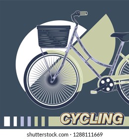 Biking race vintage poster. Biking illustration, cyclist vector retro poster. Layer. - Vector