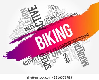 Biking - ride a bicycle or motorcycle, word cloud sport concept background