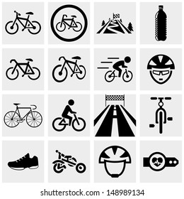 Biking vector icons set on gray. 