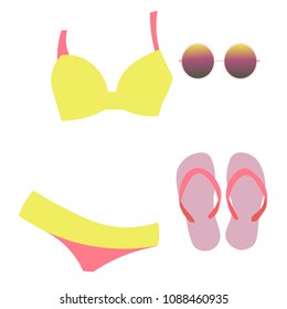 Bikini beach summer set with eyeglasses and flats