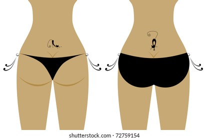 Bikini bottom and graceful cat tattoo for your design, view back