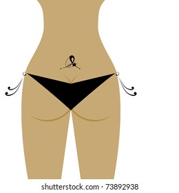 Bikini bottom and graceful cat tattoo for your design, view back