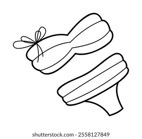 Bikini with bow in black outline. Clip art for your projects.