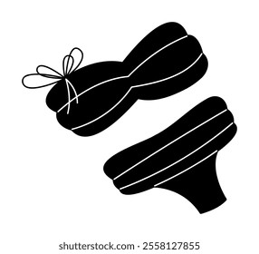 Bikini with bow in black and white colors. Clip art for your projects.