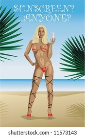 Bikini clad sunscreen model