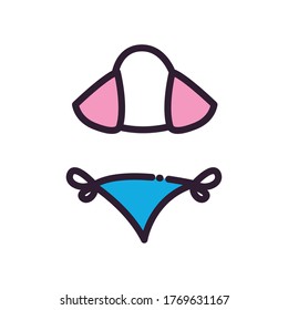 Bikini, diseño de iconos de relleno y estilo de línea, vacaciones de verano y tema tropical, ilustración vectorial