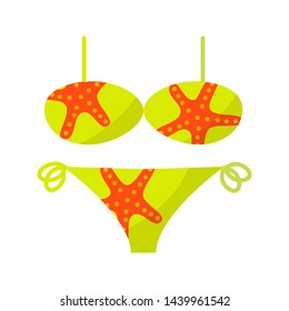 Bikini. Flat color summer Holiday icon on white background. Sports and recreation. Beach accessories. Vector illustration.