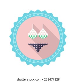Bikini flat icon with long shadow on badge background,EPS 10