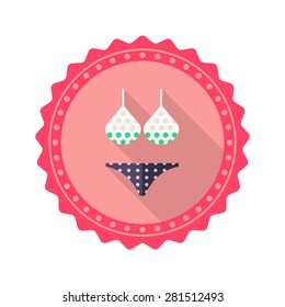 Bikini flat icon with long shadow on badge background,EPS 10