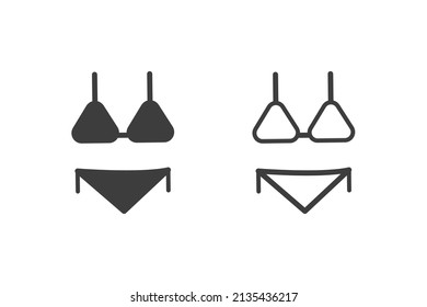 Bikini flat vector illustration glyph style design with 2 style icons black and white. Isolated on white background. Travel icons.