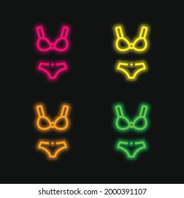 Bikini four color glowing neon vector icon