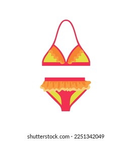 Bikini with frills on white background. Trendy female summer clothes flat vector illustration. Fashion, vacation concept