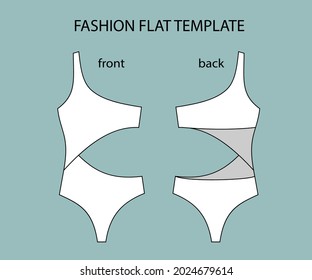 bikini front and back view.  swimsuit fashion flat sketch template.