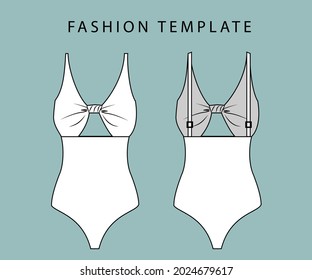 bikini front and back view.  swimsuit fashion flat sketch template.