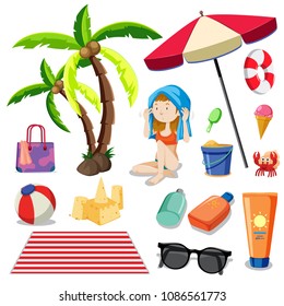 Bikini Girl and Beach Element illustration