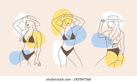 bikini girl elegant line art style painting vector, perfect for suitable in print for painting or wallpaper