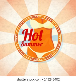 Bikini girl in on the beach. Vector background