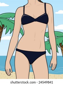 Bikini girl on the Beach - vector illustration