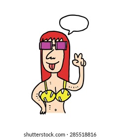 bikini girl with speech bubble
