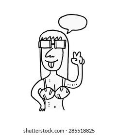 bikini girl with speech bubble