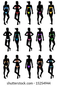 bikini girls silhouette - vector