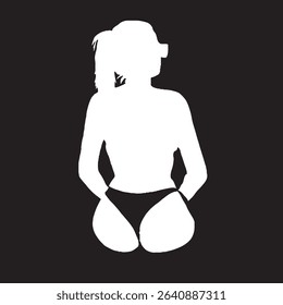 Bikini Girls Sitting in Beach with Panty Icon Sign in Vector Art Black White Bikini Panty Fashion Illustrator Outline Art