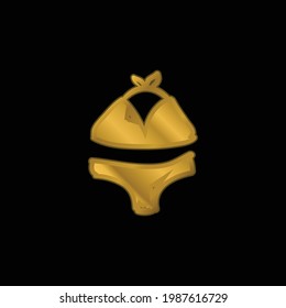 Bikini Hand Drawn Beach Clothes gold plated metalic icon or logo vector