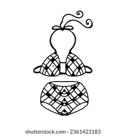 Bikini. Hand drawn doodle style. Vector illustration isolated on white. Coloring page.