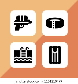 bikini icon. 4 bikini set with air mattress, water gun and pool vector icons for web and mobile app