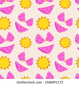 Bikini Icon Emoji Pattern. Summer Seamless Background Symbols. Doodle Emoticon Illustration Design Vector.
