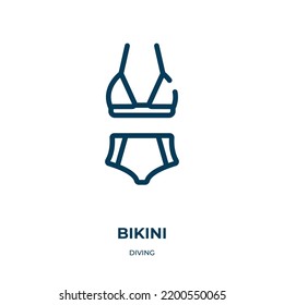 Icono de Bikini. Ilustración vectorial lineal de la colección de buceo. Esquema del vector de iconos bikini. Símbolo de línea delgada para uso en aplicaciones web y móviles, logotipo, medios impresos.
