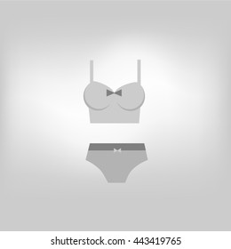 Bikini icon on gray background, round shadow. Vector illustration