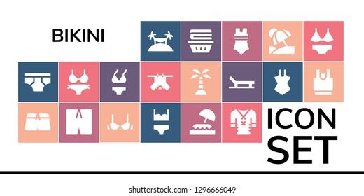  bikini icon set. 19 filled bikini icons. Simple modern icons about  - Island, Underwear, Swimsuit, Brassiere, Bikini, Clothes, Beach, Vacation