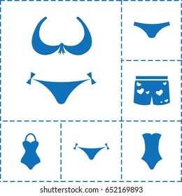 Bikini icon. set of 6 bikini filled icons such as panties with heart, bikini, female underwear, swimsuit